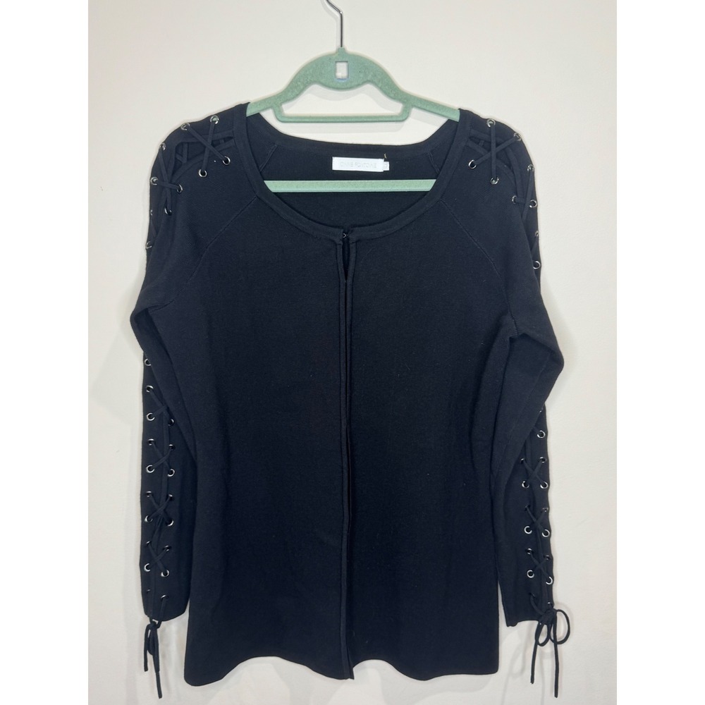 Anne Fontaine Enais Cardigan Black Lace Up Eyelet Sleeves Sz 42 US 10